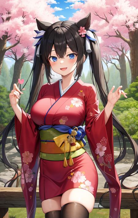 44162-3650433080-highres, detailed, soft lighting, outdoors, forest, cherry blossom trees, kimono with sash, thighhighs, hestia [danmachi], 1girl.png